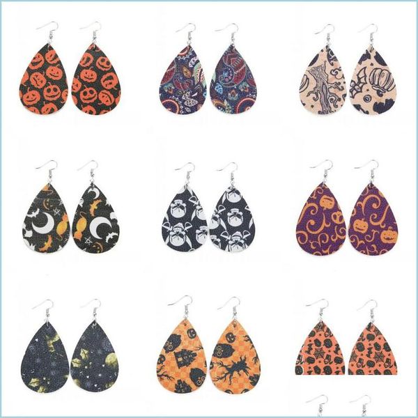 

dangle chandelier creative halloween leather earrings for women unique design skl ghost pumpkin print teardrop dangle party jewelry dho05, Silver