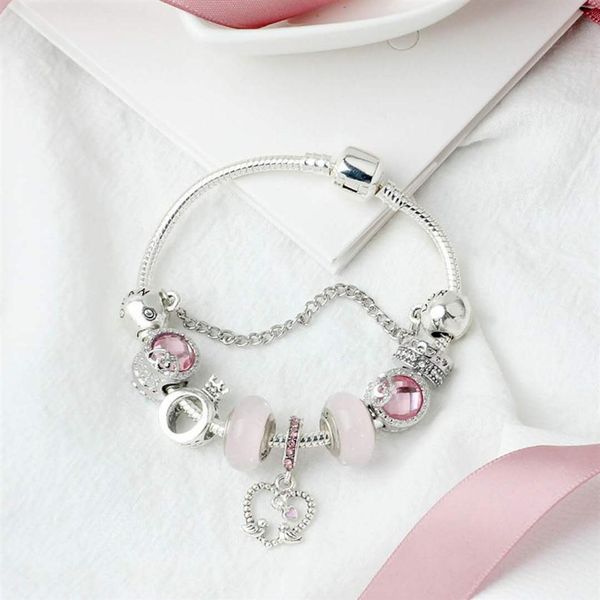 

wholesa new pink charm bracelet 925 silver bracelet charm heart beads bird pendant diy jewelry fit for christmas bracelet and valentine2758, Golden;silver