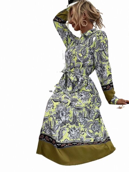 

casual dresses floral print button up belted shirt dress m1wo#, Black;gray