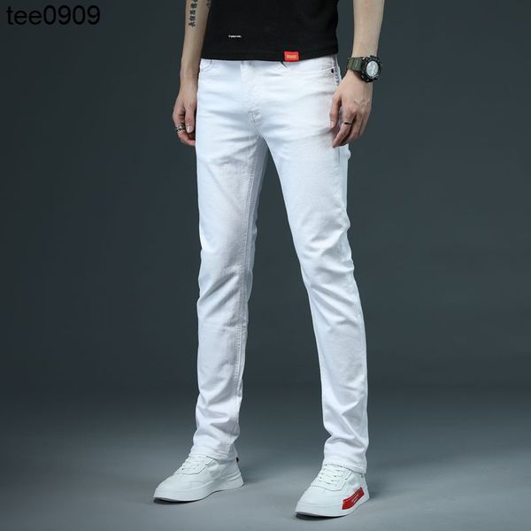 

white slim fit jeans autumn and winter 2022 elastic small leg jeans men's youth trend long pants, Blue