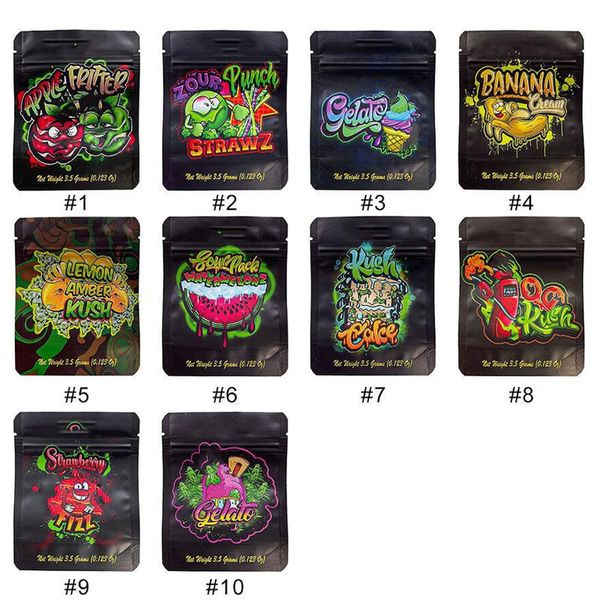 

flower mylar packaging bags 3.5g gelato kush cake zour punch strawz sourpack watermelonz stand up pouch zipper packing bag