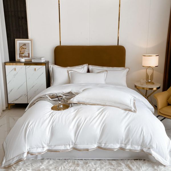 

embroidery bedding set  king size white l bedclothes 4pcs soft 1000tc egypt cotton solid color quilt/duvet cover bed sheet pillowcases