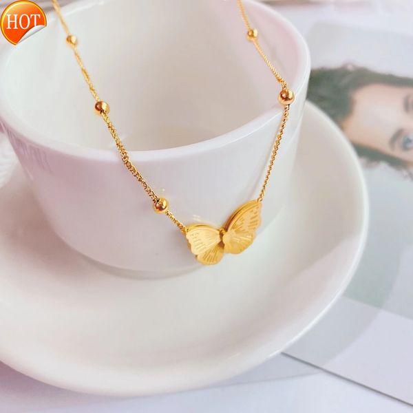 

temperament korean fashion versatile pearl butterfly necklace women's trend titanium steel light luxury ins style factory direct sale, Black