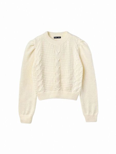 

women's sweaters cable knit puff sleeve sweater x5lt#, White;black