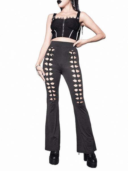 

women's pants & capris high waist cut out flare leg pants r68f#, Black;white