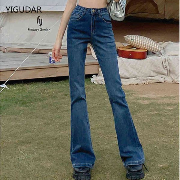 

women's jeans button fly women's raw hem flare jeans autumn fashion woman denim pants jean femme high waist full length slim jeans, Blue
