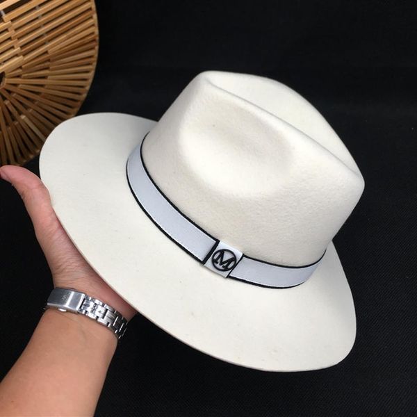 

white wool hat big brim hat socialite elegant female retro joker men&women for fedoras235l, Blue;gray