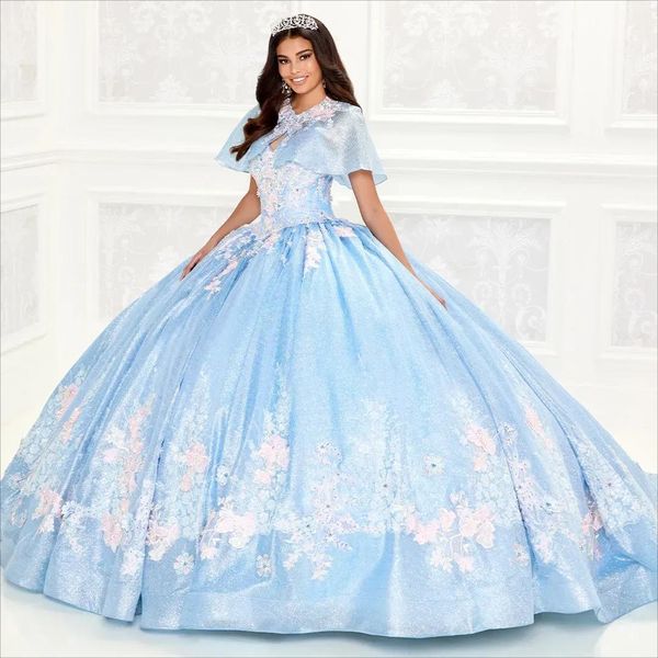 

light sky blue beaded ball gown quinceanera dresses appliqued spaghetti strap neckline prom gowns sweep train sweet 15 masquerade dress, Blue;red