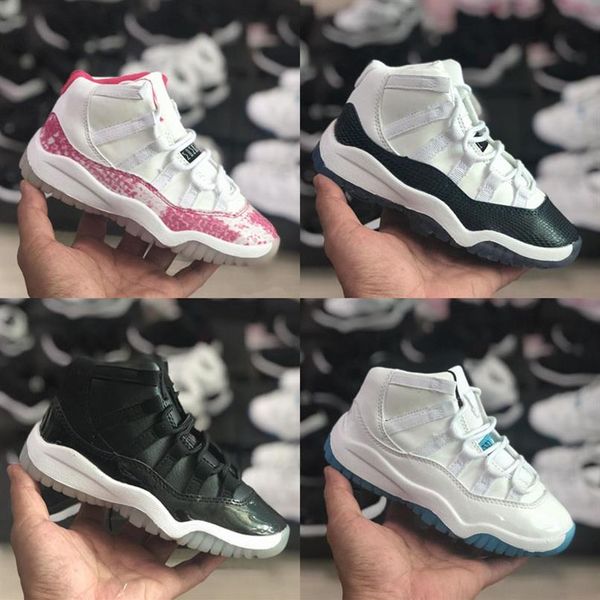 

kids jumpman 11 11s space jam bred concord gym red basketball shoes children boy girls retro white pink snakeskin midnight navy sn299g, Black