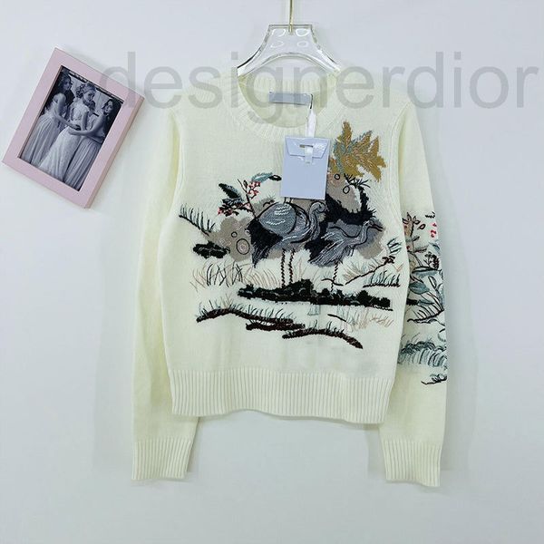 

women's knits & tees designer d family autumn embroidered sweater female minority design sense temperament fashion round neck pullover, White