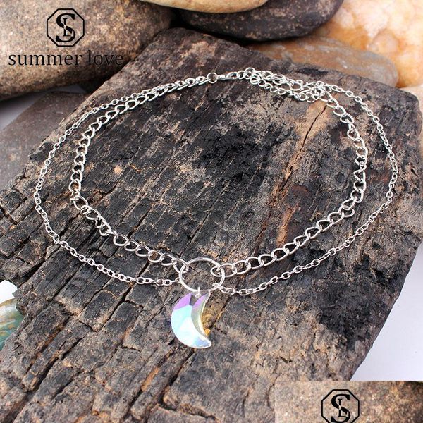 

pendant necklaces new symphony crystal moon mtilayer necklace for women sier friends family party jewelry gift with cards drop delive dh3do, Silver