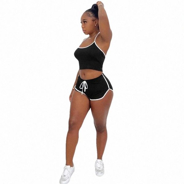 

women's tracksuits women's tracksuits 2 piece outfits crop and shorts beach fashion sleeveless halter two summer sets women 2021 s, Gray
