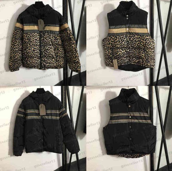 

reversible winter down suit womens down jackets sets leopard letter print puffer coat fashion designer women clothing 0912, Black