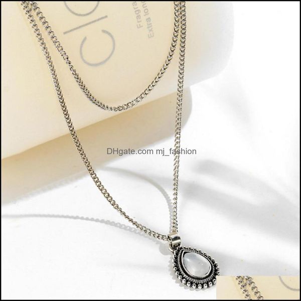 

pendant necklaces bohemia layered opal choker necklace gemstone teardrop necklaces charm pendant statement jewelry for w dhseller2010 dhfmk, Silver