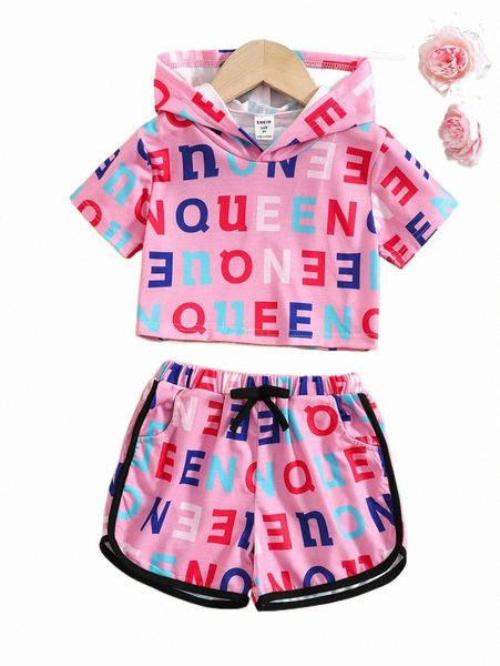 

others apparel toddler girls letter graphic tee & contrast binding slant pocket shorts o6od#, Black;white