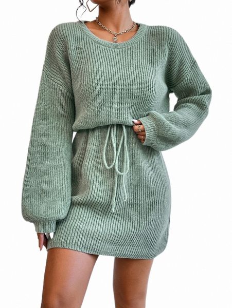 

women's sweaters drop shoulder tie front sweater dress y4y2#, White;black
