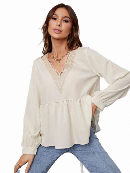 

women's blouses & shirts contrast lace babydoll blouse z7tj#, White