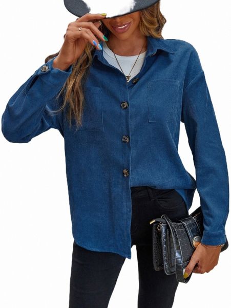 

women's blouses & shirts solid pocket patched corduroy shirt f6cy#, White