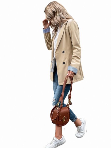 

women's two piece pants striped cuff double breasted blazer a29l#, White