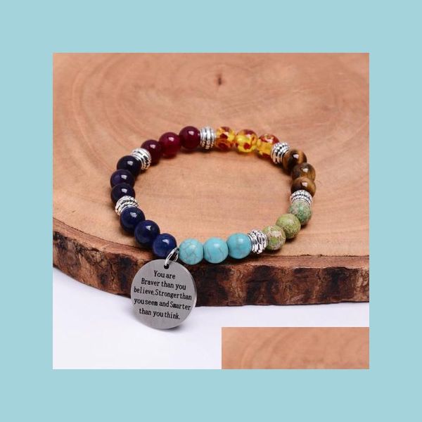 

charm bracelets round pendant nce bracelets for women men 7 chakra healing bead bangle natural stone yoga energy bracelet q85fz drop dh4qa, Golden;silver