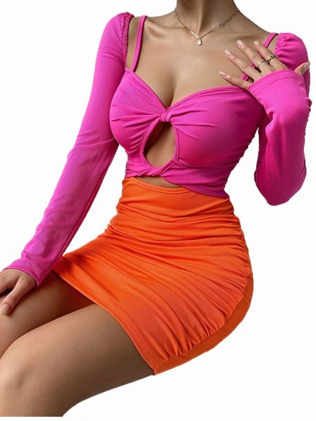 

casual dresses two tone cut out twist front bodycon dress 17kv#, Black;gray
