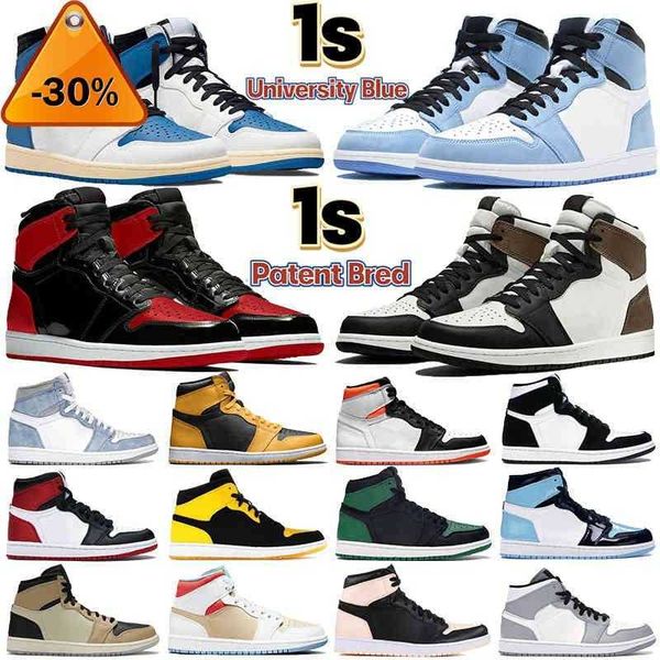 

new 1 high og basketball shoes 1s university blue electro orange dark mocha bred shadow unc twist men women sneakers trainers hop999, Black