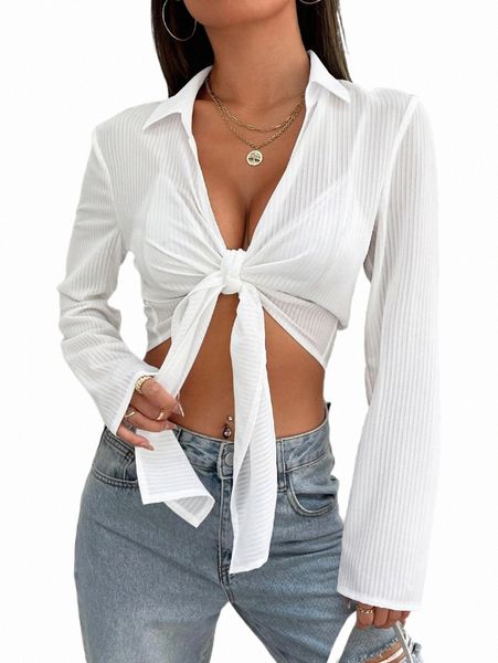 

women's blouses & shirts tie front crop 2022 new n5dy#, White
