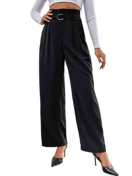 

women's pants & capris paper bag waist wide leg pants a2hs#, Black;white
