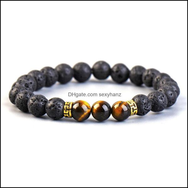 

beaded strands 8mm black lava stone strand tiger eye bead braclets essential oil diffuser bracelet for women men jewelry drop delive dh0a7