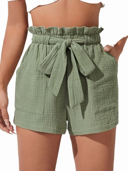 

women's shorts petite paperbag waist belted wide leg shorts 35wq#, White;black