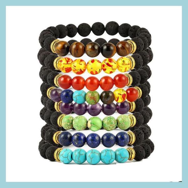 

charm bracelets volcanic lava rock bracelet for women men natural stone essential oil diffuser bracelets handmade stretch y mjfashion dhdoe, Golden;silver