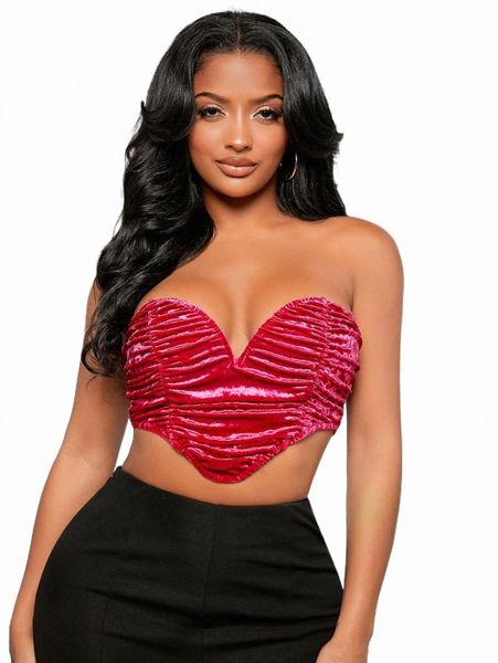 

women's t-shirt sxy ruched bust asymmetrical hem velvet tube e46e#, White