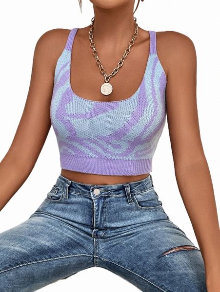 

women's sweaters graphic pattern crop cami knit s77q#, White;black