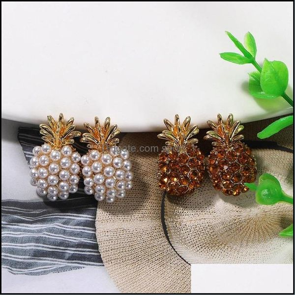 

stud fashion cute glass crystal pine stud earring for women boho simated pearl fruit earrings statement jewelry gift 2503 y2 d sport1 dhpyi, Golden;silver