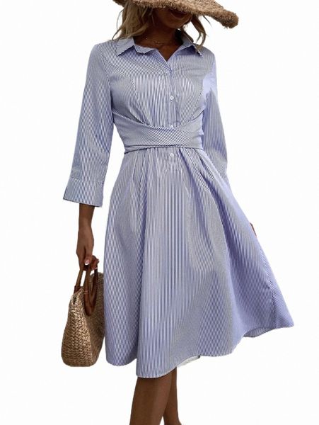 

casual dresses striped print half button tie back shirt dress w9u7#, Black;gray