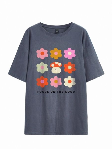 

women's t-shirt x nktn floral print drop shoulder tee 01or#, White