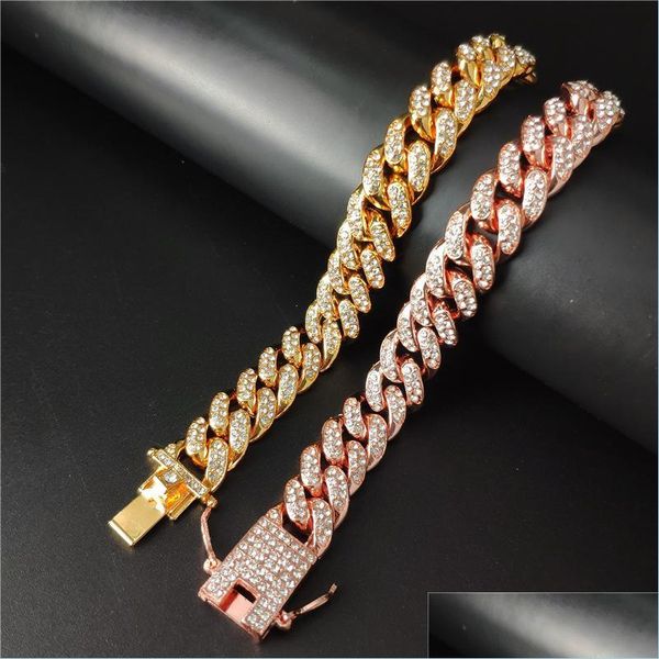

other bracelets fl diamond cuban chain bangle bracelet for men women crystal jewelry accessories q300fz drop delivery 2021 br lulubaby dhi0w, Golden;silver