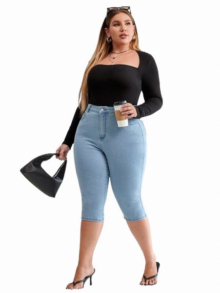 

women's jeans plus high waist capri skinny jeans j8ck#, Blue