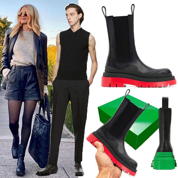 

aaa women bottega black/red soles boots hipster luxury man tire leather chelsea booties men platform chunky shoes lady knight high-boots des