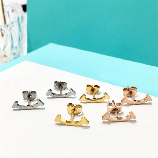 

new fashion gold silver rose gold smile style women stainless please return to heart charms stud earring 1pcs drop 215q, Golden;silver