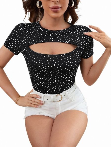 

women's t-shirt polka dot print cut out tee 2022 new y0vt#, White