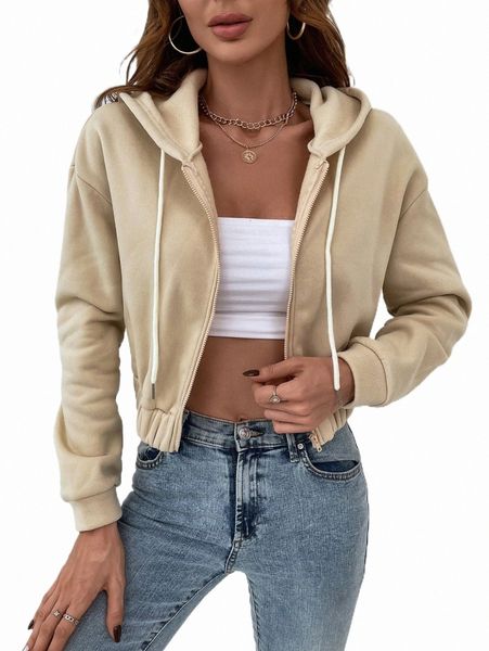 

women's hoodies & sweatshirts drop shoulder zip up hoodie 69bz#, Black