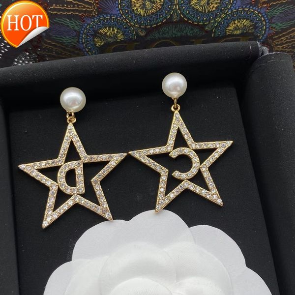

d family di earrings new cd letter temperament star pearl women diamond advanced factory direct sale, Golden