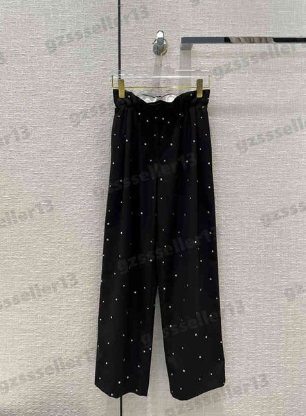 

casual pants for womens fashion back embroidered letter logo designer trousers mu black crystal spotted high waist custom high waist design, Black;white