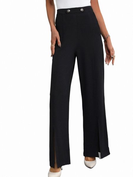 

women's pants & capris solid split hem wide leg pants s9k2#, Black;white