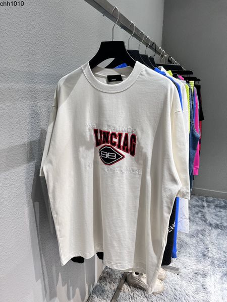 

spring and summer tee high version b home bb paris english letter embroidered pullover round neck loose and versatile mens and womens t shir, White;black