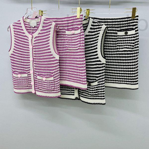 

women's tracksuits designer xiaoxiangfeng fashion striped cardigan short skirt set spring and summer new products commuting intellectua, Gray