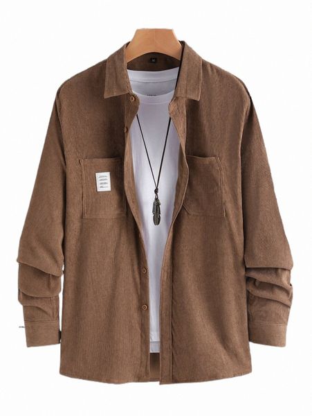 

men's casual shirts men letter patched double pocket corduroy shirt without tee v3ax#, White;black