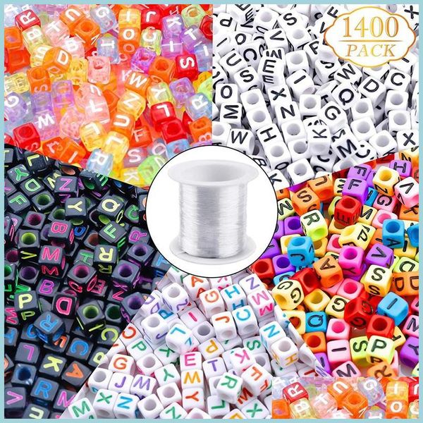 

acrylic plastic lucite 1400pcs letter loose beads acrylic alphabet bead kit with elastic string for diy jewelry making carshop2006 dhdel, Black
