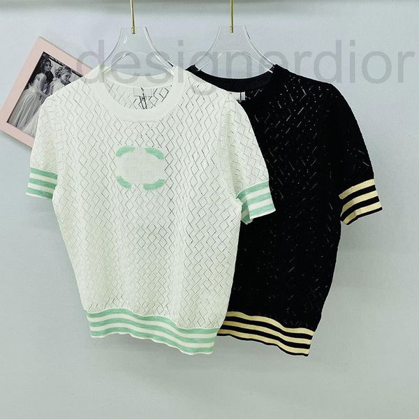 

women's knits & tees designer xiaoxiangfeng summer new lingge hollow out pullover round neck sweater fashionable temperament color cont, White